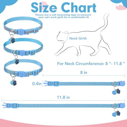 BINGPET Reflective Cat Collar Breakaway with Bells,3 Pack Kitten Collar for Girl Boy Cats with Cute Pendant Glow in The Dark,Adjustable 8''-11.8'',Blue - color: Reflective(Blue)-3pcs
