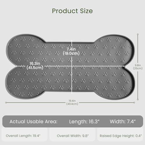 PWTAA Dog Food Mat Anti-Slip Silicone Dog Bowl Mat Thicker Pet Placemat Waterproof Cat Feeder Pad with Raised Edge Puppy Kitten Feeding Mats Suitable Small Medium-Sized Dogs Cats Eating Tray - color: Grey, size: 19.4" x 9.8"