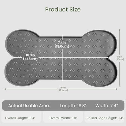 PWTAA Dog Food Mat Anti-Slip Silicone Dog Bowl Mat Thicker Pet Placemat Waterproof Cat Feeder Pad with Raised Edge Puppy Kitten Feeding Mats Suitable Small Medium-Sized Dogs Cats Eating Tray - color: Grey, size: 19.4" x 9.8"