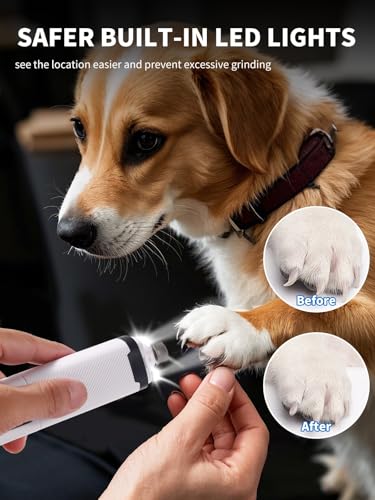 New Upgraded Dog Nail Grinder with LED Lights, 3-Speed Electric Rechargeable Pet Nail Trimmer for Small Medium Large Dogs (White) - color: White