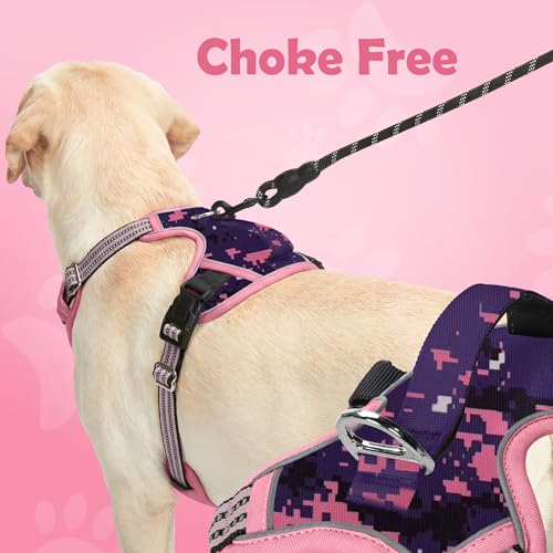 Funfox Dog Harness No Pull, Adjustable Pet Vest Harness, Super Soft Material with Vertical Handle Easy Control, Reflective Night Walking, 2 Leash Clips for Medium Sized Dogs, Mosaic Pink, M - color: Mosaic Pink, size: Medium