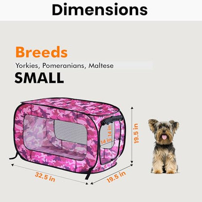 Beatrice Home Fashions Portable, Collapsible, Pop Up Kennel Travel Cat and Dog Crate, 32.5" L x 19.5" W x 19.5" H, Camo Pink - color: Camo Pink, size: 32.5"L x 19.5"W x 19.5"H