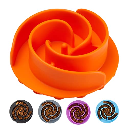 Slow Feeder Dog Bowls Insert, Animire Soft Silicone Slow Eating Dog Food Bowl for Small, Medium and Large Dogs, Compatible with Regular and Elevated Bowls - color: Orange, size: M