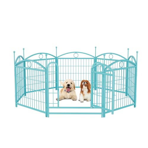 Heavy-Duty Foldable Metal Dog Playpen for Indoor and Outdoor Use – Sturdy Pet Exercise Pen with Secure Door and Easy Assembly (Blue + Iron)