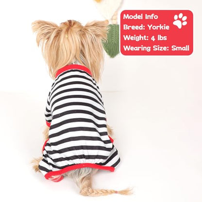 Dog Pajamas, Stretchy Puppy Jammies Onesie, Comfy Doggie Striped Pjs, Lightweight Soft Puppy Outfit, Dogs Clothes for Small Size Girl Boy(White,S) - color: Black, size: Small (Chest 14.2 in)