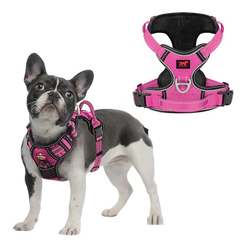 Tuff Pupper No Pull Easy Walk Dog Harness | Heavy Duty Pet Vest | Front & Back Leash Clips | Strong Safety Handle | Reflective Anti Pull Vest | Comfortable Padded Escape Proof Harness (Small, Pink) - color: Hot Pink, size: Small (Neck: 10-17" , Chest: 14-