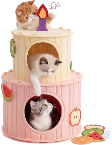 Cat House for Indoor Cats, Cat Condo for Multiple & Large Cats up to 22 Lbs, 2-Story Cozy Felt Covered Cat Cave, Kitten Hideaway for Multi-Cat Households - color: B-Double Cat House
