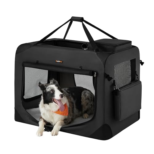 Feandrea 36 Inches Collapsible Soft Dog Crate, Portable Travel Dog Crate for Indoor and Outdoor Use, Dog Carrier Kennel with Safety Zippers, for Living Room, Car, Travelling, Camping, Black UPDC90H - color: Black, size: XXL（36.0"L x 25.0"W x 25.0"H）