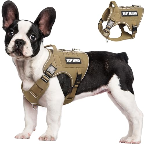 Tactical Dog Harness Small Sized Dog,No Pull Military Dog Vest with Handle,Reflective Heavy Duty Pet Harness for Walking Hiking Training Brown S - color: Brown, size: Small