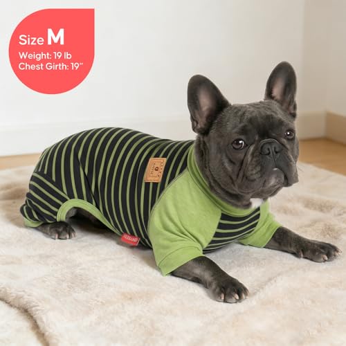KYEESE Dog Pajamas, Soft Dog Pajamas for Small Dogs Boy Girl, Comfy Dogs PJS Lightweight Onesie Clothes, Stretchy Jammies Pet Sleepwear, Pet Jumpsuit Outfit, Green Striped, L - color: 04# Green Striped, size: Large (15-22lbs)
