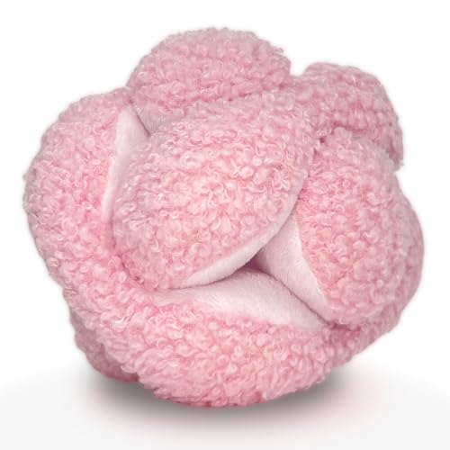 Glory To Dog Pink Snuffle Knot Interactive Dog Toy 4” Puzzle Ball with 8 Squeakers & Crinkle – Treat Hiding Enrichment Toy for Puppy & Small Breed Dogs – Durable Plush Sensory Play & Stimulation - color: Pink