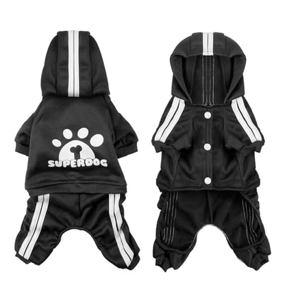 Dog Hoodie 4 Legs Jumpsuit for Small Dogs Puppy Clothes Dog Pullover Sweatshirt Cotton Doggie Winter Coat Cat Apparel（Small，Black） - color: Black, size: Small
