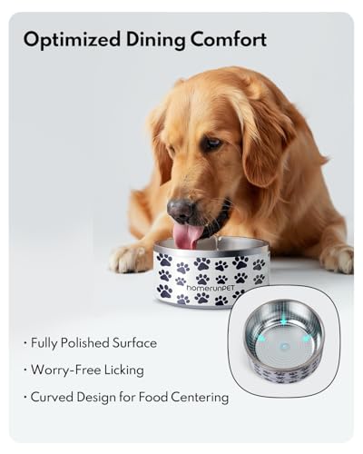 Dog Bowl, HomeRunPet Dog Food Water Bowl with Non-Slip Rubber Base, Metal Insulated Stainless Steel Dog Bowls, Double Wall Dog Bowl for Small Medium Large Dogs, Durable, Dishwasher Safe, 32oz - color: Paw Print