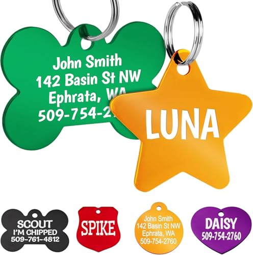 GoTags Dog Tags, Personalized Engraved Dog and Cat ID Tags for Pets, Custom Engraved on Both Sides, Various Shapes Including Bone, Round, Heart, Bow Tie, Star, and Badge (Star, Large - Pack of 1) - size: Regular, style: Star