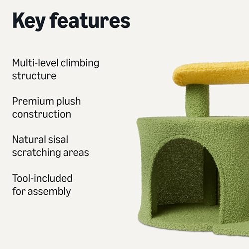 Amazon Basics Cactus Cat Tree for Indoor Cats & Kittens, Scratching Post with Curved Perch, Cozy Cat Condo, Natural Sisal, Interactive Dangling Ball, 30.7" (77.9cm) H, Green - size: Large 30.7” (77.9cm) H