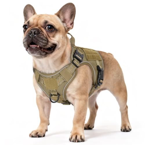 rabbitgoo Tactical Dog Harness Small Sized, No Pull Upgraded Reflective Heavy Duty Molle Vest with Handle, Adjustable Military Service Dog Vest for Walking Hiking Training, Brown, S - color: Brown Reflective, size: Small