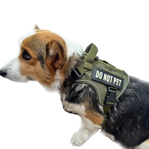 Tactical Dog Harness for Small and Medium Breeds, Air Dog Vest No Pull with Reflective Do Not Pet Patches, Breathable Dog Molle Vests for Training Walking Hunting Green - color: Green, size: M