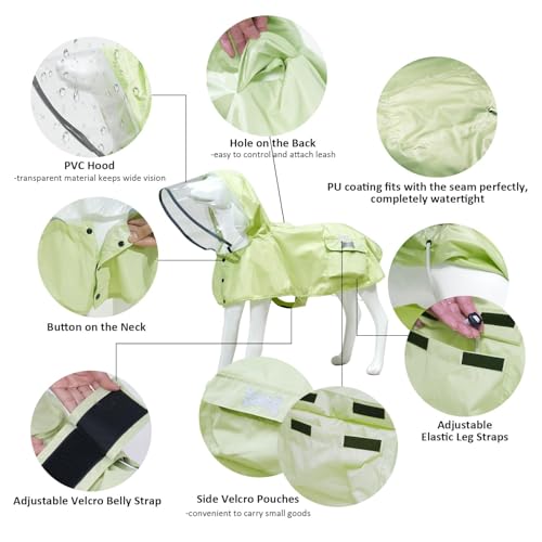 Waterproof Dog Raincoat, Adjustable Reflective Lightweight Pet Rain Clothes with Poncho Hood(X-Small,Light Green) - color: Light Green, size: X-Small(4-9lb)