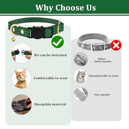 Cat Collar Breakaway with D-Ring and Safety Buckle, Adjustable, Soft Sheep Leather and Lightweight for Kittens and Small Pets(Neck Fit 7.5"-11", Green) - color: Green（7.5" - 11"）