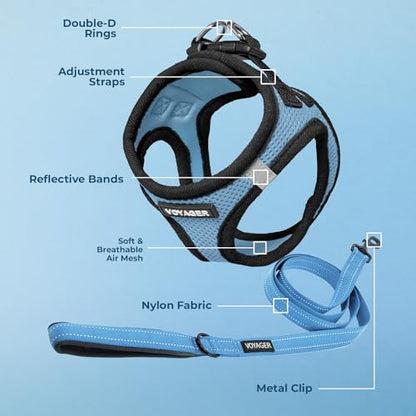 Best Pet Supplies Voyager Step-in Air All Weather Mesh Harness and Reflective Dog 5ft Leash Combo with Neoprene Handle, for Small, Medium and Large Breed Puppies - Set (Baby Blue/Black Trim), Small - color: Harness Leash Bundle (Baby Blue/Black Trim), siz