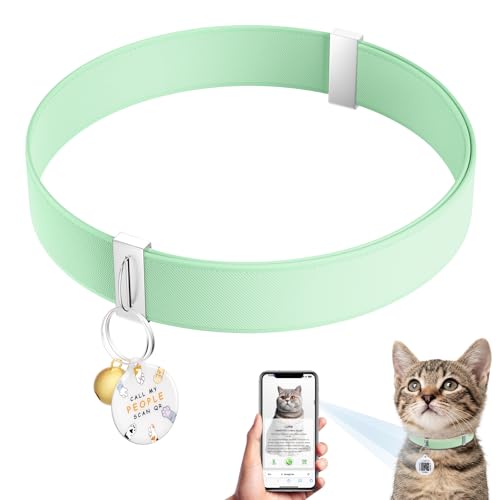 Cat Collar with QR Code Name Tag, Stretch Elastic Quick Release, Cat ID Tag Personalized, Ultra-Durable, Non Breakaway Lightweight Kitten Collar Fits Most Girl Boy Small Large Cats (Green) - color: Green