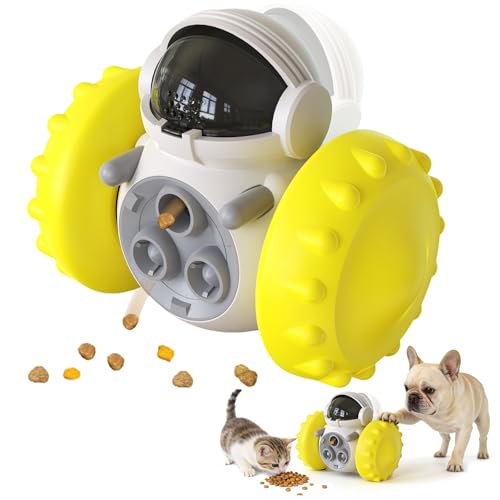 Cat Wobble Treat Dispenser Puzzle Toys Interactive Slow Feeder Snack Enrichment Fun Sliding Rolling Exercise & Distribution Toy for Indoor Cats, Small and Medium Dogs - color: Yellow, size: Wheel