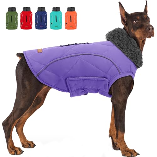 EMUST Thick Winter Dog Coat for Medium Boys - with Harness Hole for Cold Weather - Purple, M - color: NewPurple, size: Medium(Pack of 1)