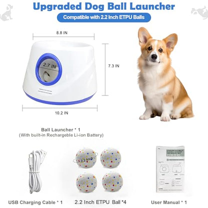 MEKAPLE Automatic Dog Ball Launcher, Upgraded Interactive Dogs Balls Thrower for Small Dogs, Distance Adjustable Mental Stimulating Dog Toys with 4 Durable Etpu Balls 2.2 Inch (Blue) - color: Blue
