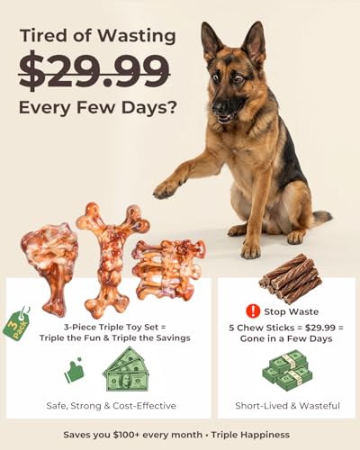 Tough Dog Toys for Aggressive Chewers: 3 Pack Dog Chew Toys, Indestructible Dog Toys for Large Dogs, Durable Heavy Duty Hard Big Toy for Super Chewer 25-90lbs, Bacon Flavor, Keep Them Busy