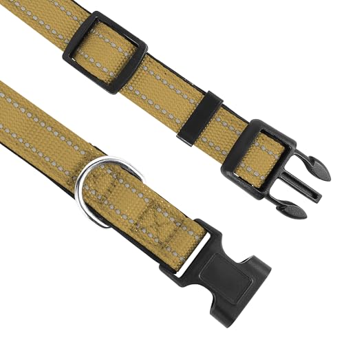 Reflective Dog Collar, Adjustable Soft Neoprene Padded Nylon Pet Collars with Buckle for Puppy and Small Dogs, Cats, Khaki,XS - color: Khaki, size: X-Small