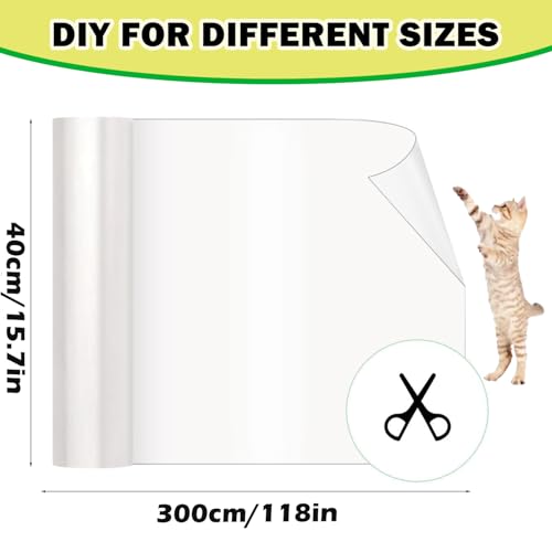 Cat Couch Protector 15.7" x 118" Thickened Anti Cat Scratch Furniture Protector 100% Transparent Free Cutting Couch Protector for Door Wall - size: 15.7" x 118"