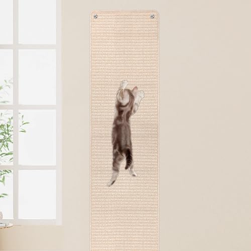 FHTONGE 71x15.8 Thickened Cat Wall Climbing Carpet with 16 Fixed Nails, Extra Large Tall Cat Scratch Pad for Wall, Wall Mounted Climbing Cat Scratcher for Furniture Couch Sofa Protector(Oat Color) - color: Oatmeal Color, size: 71x15.8"(180x40cm)