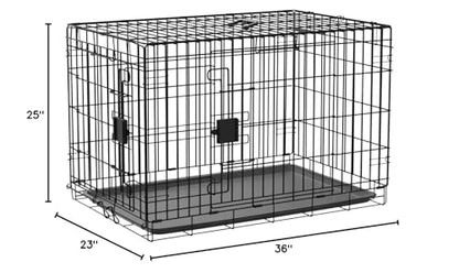 Amazon Basics Portable, Easy to Assemble, Foldable Metal Wire Dog Crate with Removable Tray, Double Door, Divider Panel, Handle, 36" x 23" x 25", Black - size: 36.0"L x 23.0"W x 25.0"H, style: Double Door w/ Divider