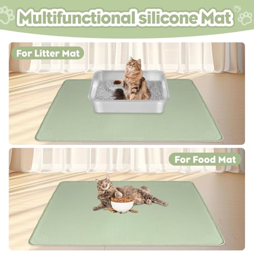 Kalolary Cat Litter Box Mats, Large 34" x 22" Silicone Cat Mat, Easy to Clean Kitty Litter Trapping Mat, Soft on Kitty Paws, Waterproof, Urine-Proof Kittys Litter Mats for Floor, Green - color: Green: 86x56cm