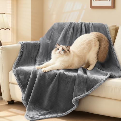 Luciphia Waterproof Bed Blanket Washable, Soft Sherpa Fleece Puppy Reversible Throw Blankets for Small, Medium Dog Cat, Furniture Cover Protector Couch from Liquid Pee and Pet Fur,Light Grey,57" x 40" - color: Light Grey, size: M (57" x40")