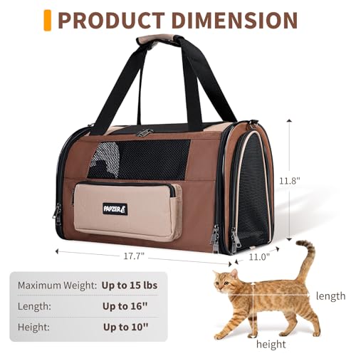 Collapsible Small Pet Carrier for Cat 15 lbs with Fashion Pocket, Lightweight Sturdy Travel Carry Bag Little Puppy Dog, Breathable Stylish Kitten Soft Cage Kennel, 17.7x11.0x11.8 Inch Khaki - color: Khaki