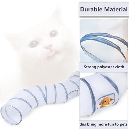 Cat Tunnel Tube Toys，Tunnels for Indoor Cats, S-Shape White Collapsible Interactive Toy with Balls for Rabbits, Kittens, Ferrets, Puppy - color: S - 2 Way White Gray
