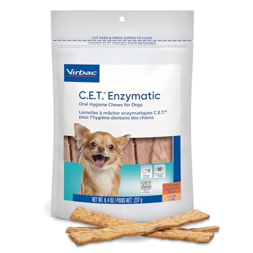 Virbac C.E.T.® Enzymatic Oral Hygiene Chews for Dogs, X Small - Plaque & Tartar Control - Single Layer Beefhide with Exclusive Dual-Enzyme System & Tasty Chicken Flavor - Easy to Give Dog Dental Chew - size: 8.4 Ounce (Pack of 1)