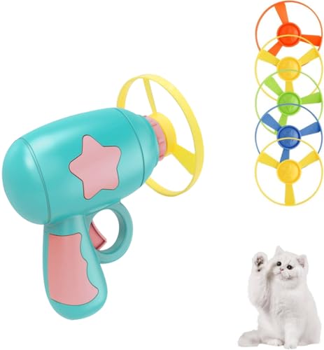Andiker Cat Fetch Toy, Interactive Kitten Flying Disc Launcher Toy with 5 Colorful Flying Propellers for Cat Enrichment, Flying Saucer Toy for Cats for Training and Chasing (Blue) - color: Blue