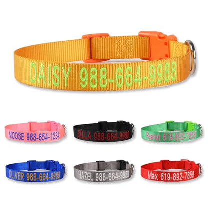 Personalized Dog Collar, Custom Embroidered Pet Name and Phone Number, Adjustable 5 Sizes XS Small Medium Large XL, Quick Release Snap Buckle Dog Collar,Yellow - color: Yellow