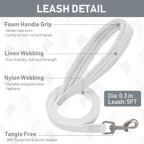 Small Pet Harness Collar and Leash Set, Step in No Chock No Pull Linen Fabric Soft Mesh Dog Vest Harnesses Reflective for Dogs Puppy Cats Kitten Rabbit (White, XS) - color: White, size: X-Small