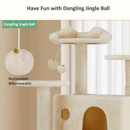 Cat Tree Tower, 54-Inch Cat Tree for Indoor Cats, Multi-Level Furniture Activity Center Cat Tower with Scratching Post, Beige