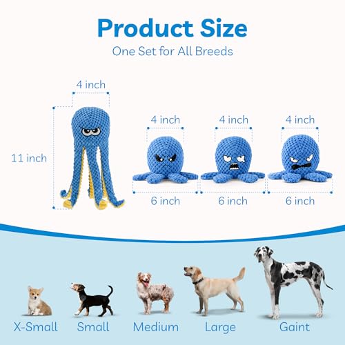 Interactive Dog Toys Octopus, 4 Pack Squeaky Hide And Seek Large Dog Toys to Keep Them Busy, Tough Plush Chew Toy, Tug of War Doggie Toy for Small,Medium and Large Breeds, Puppy Toys Puzzle - color: 4 Pack Octopus