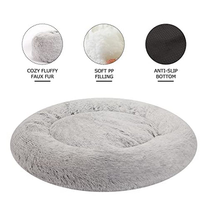 Bedfolks Calming Donut Dog Bed, 30 Inches Round Fluffy Dog Beds for Medium Dogs, Anti-Anxiety Plush Dog Bed, Machine Washable Pet Bed (Light Grey, Medium) - color: Light Grey, size: 30.0"L x 30.0"W x 8.0"Th