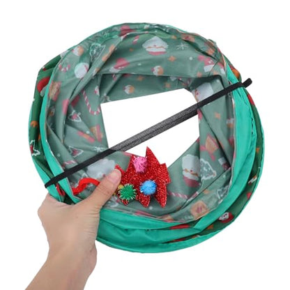 Interactive Foldable Cat Tunnel with Bell Ball Large Indoor Cat Play Cube Soft Collapsible Pet Tunnel Suitable for Indoor Play and Exercise