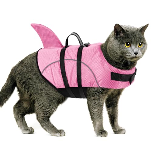 Queenmore Cat Life Jacket, XXS Extra Small Dog Life Vest, Puppy Life Vest for Swimming, Small Dog Vests for Boating, Lightweight High-Vis Water Floating Vest with Rescue Handle/Leash Hook - color: Pink, size: XX-Small