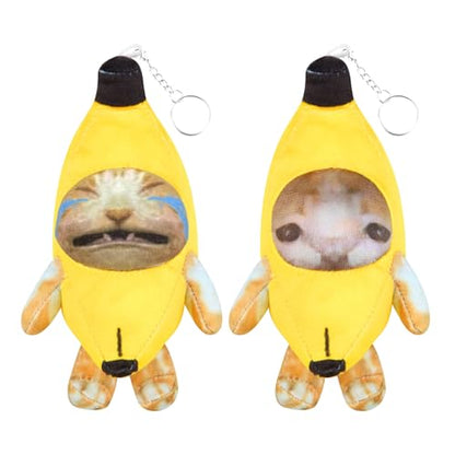 Upgraded Banana Cat Plush, 2 Pack, 7 Inch, Crying, Funny Keychain with 4 Sound for Kids Adult