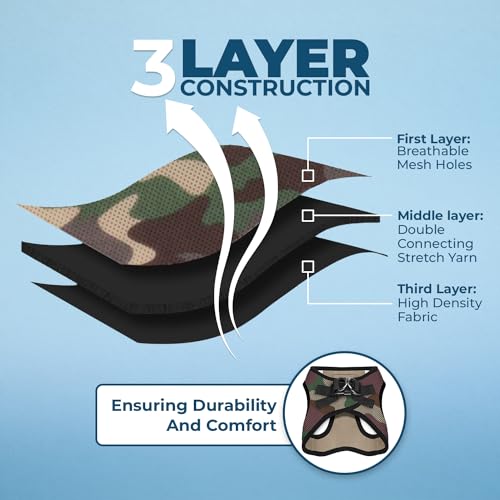 Best Pet Supplies - All Weather Mesh / Plush, Reflective, No Pull Harness for Small, Medium Dogs, Cats - Secure with Hook & Loop Fastener, Buckle, Double D-Rings - Army/Black Trim, L