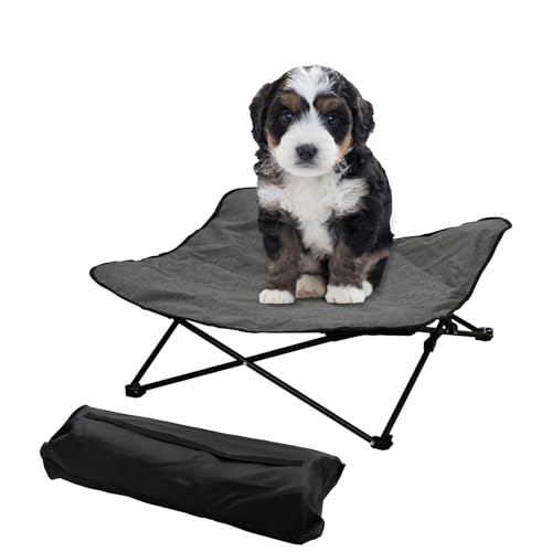 Elevated Dog Bed, Portable Raised Pet Cot for Outdoor and Indoor Folding Dog Cot Bed with Comfortable Padded Filling Carrying Bag Included Pet Raised Travel Lounger for Camping Traveling (28x28x8inch) - color: Grey, size: Small