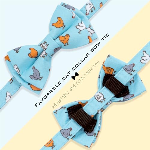 Faygarsle 2 Pack Chicken Pattern Cat Collar Set with Bandana and Bowtie, Light Blue, Breakaway Safety Clasp with Bell - color: Blue Chicken